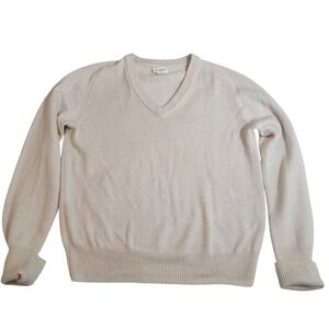 SPIER MACKAY Mens L Knitwear 100% Merino Wool V Neck Sweater Cream Ivory
